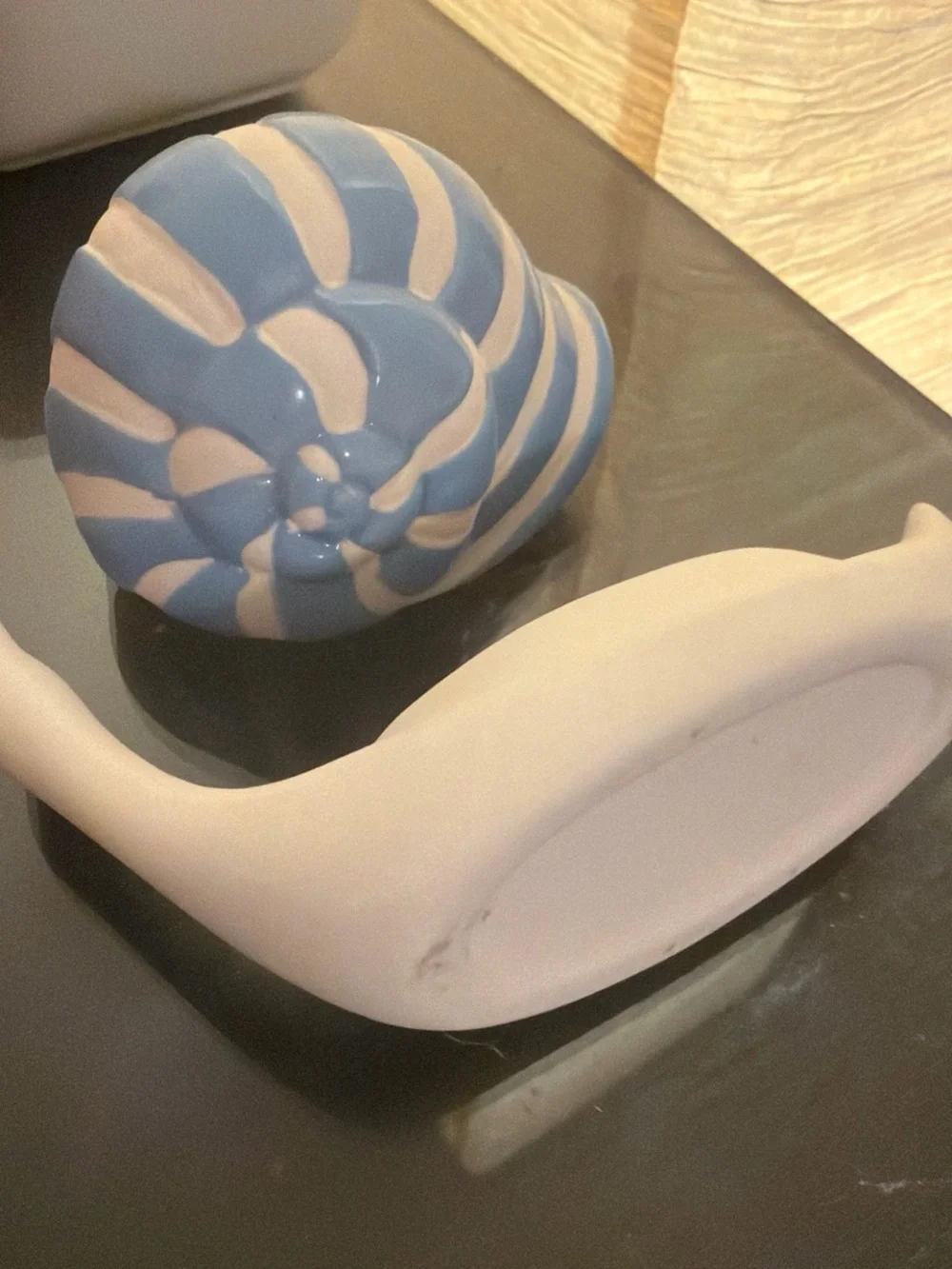 Anthropologie Blue and White Ceramic Snail Figurine Home Art - for tiny trinkets